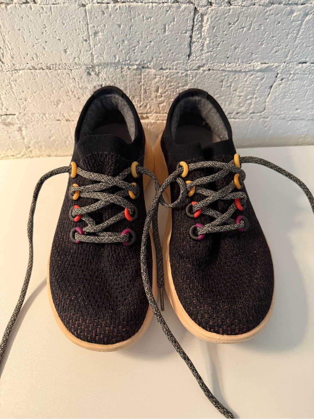allbirds tree dasher 1 Black Knit Athletic Sneakers with Multicolored Eyelets